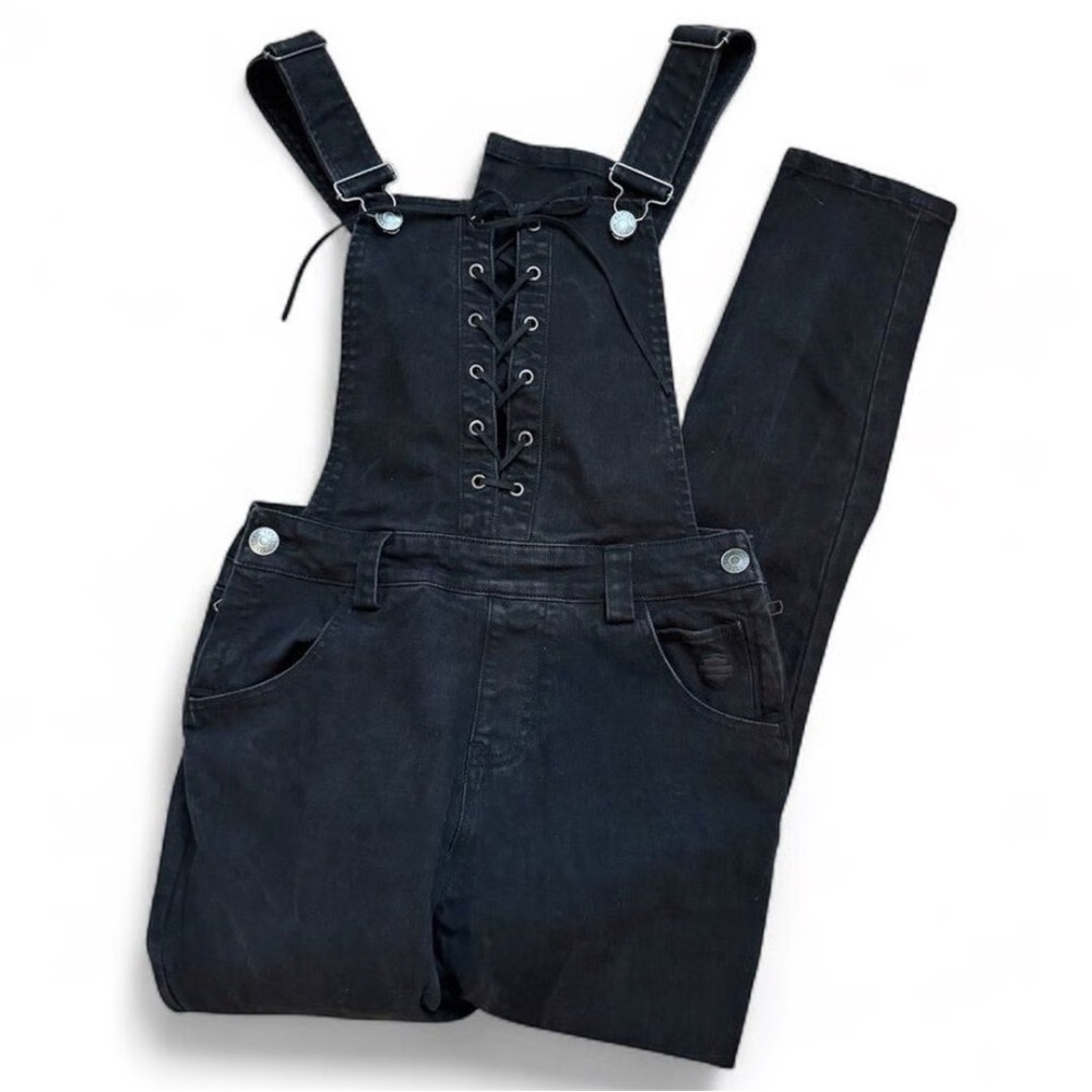 Harley-Davidson Overalls Womens 29 Black Lace Corset Bib Slim Fit Faded - Picture 2 of 15